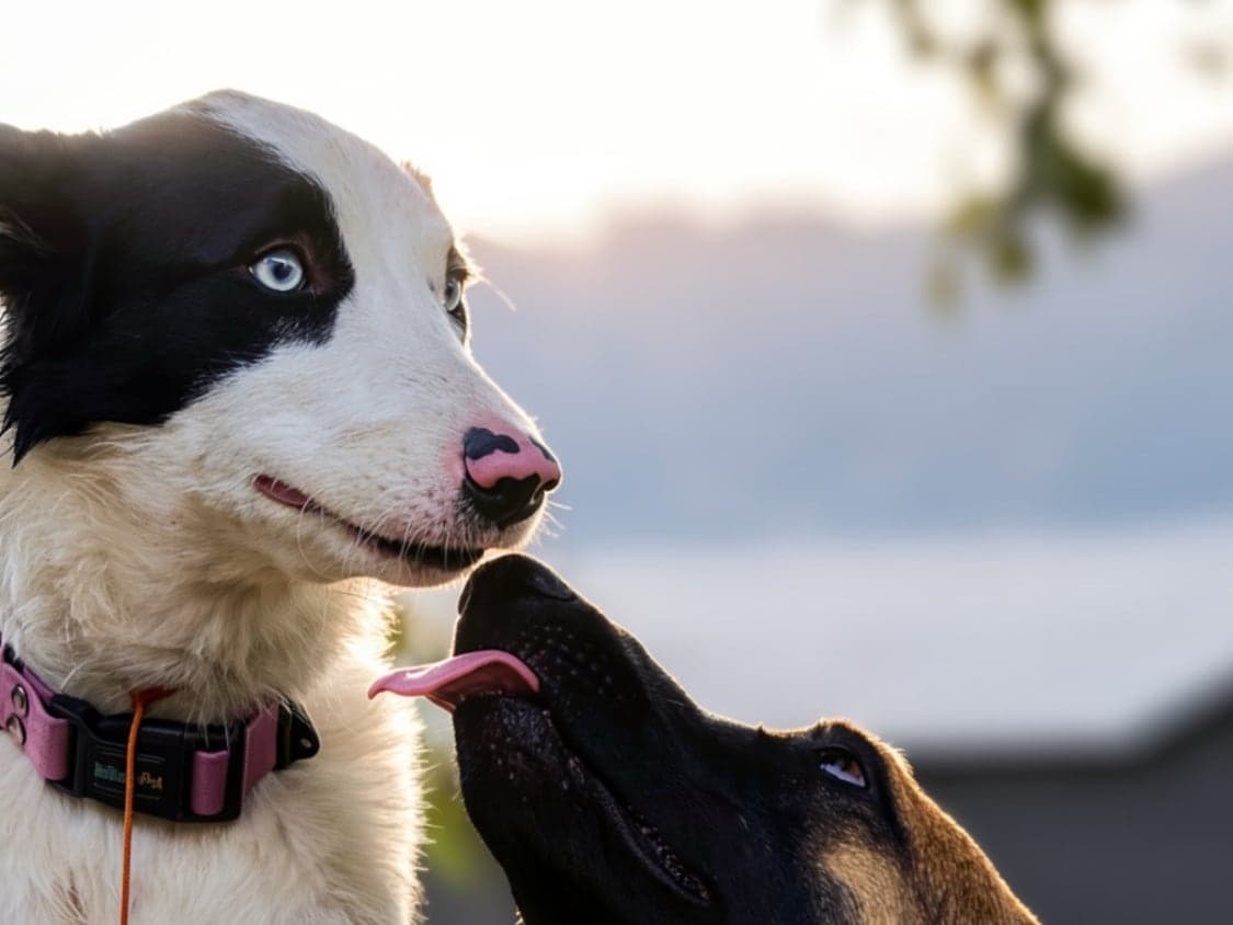 Dos perros compartiendo tranquilos al atardecer